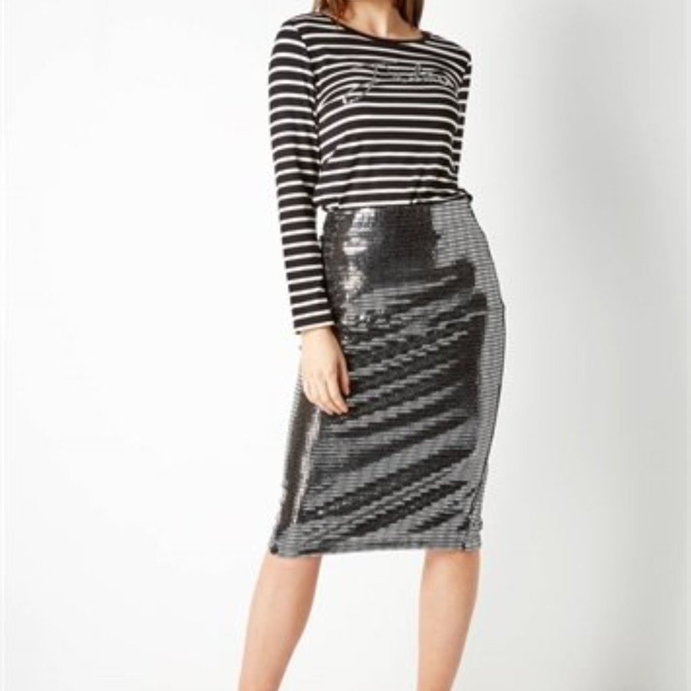 Silver Herringbone Occasion Pencil Skirt Size 8